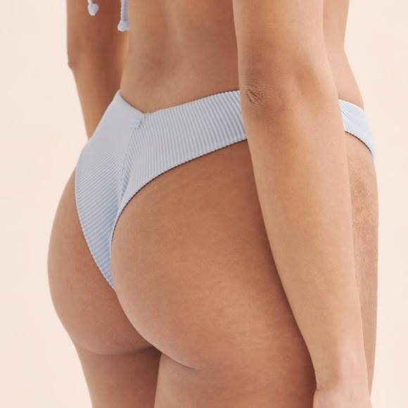 Roxy Bel Air Blue Ribbed Love The Sunseeker Cheeky Bikini Bottom - Picture 2 of 8